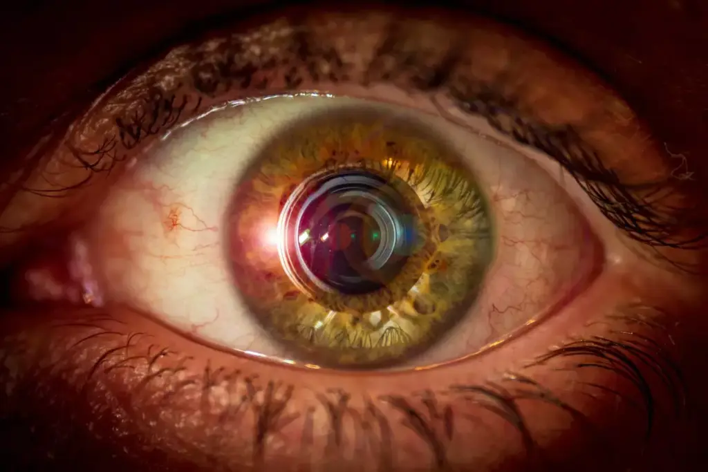 A close-up view of a person's eye, with a distorted, blurry, and discolored visual field, representing the effects of a brain tumor on vision. The eye appears strained, with a slight squint, and the surrounding area shows subtle signs of swelling or inflammation. The background is out of focus, creating a dreamlike, surreal atmosphere that enhances the sense of visual impairment. The lighting is soft and diffused, casting a warm, muted tone over the scene, conveying a sense of unease and discomfort associated with the condition. A close-up view of a person's eye, with a distorted, blurry, and discolored visual field, representing the effects of a brain tumor on vision. The eye appears strained, with a slight squint, and the surrounding area shows subtle signs of swelling or inflammation. The background is out of focus, creating a dreamlike, surreal atmosphere that enhances the sense of visual impairment. The lighting is soft and diffused, casting a warm, muted tone over the scene, conveying a sense of unease and discomfort associated with the condition.