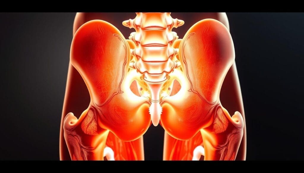 A detailed anatomical illustration of the lumbar region, showcasing the intricate musculature of the lower back. Crisp lighting illuminates the underlying structures, revealing the complex network of muscles, tendons, and connective tissues. The image should convey a sense of depth and three-dimensionality, allowing the viewer to understand the layered nature of the lumbar area. Subtle shadows and highlights accentuate the contours, highlighting the key muscle groups that can be strained or injured, leading to leg pain and lower back discomfort. The overall tone should be informative and medically accurate, suitable for use in a educational article on common causes of leg and lower back issues. A detailed anatomical illustration of the lumbar region, showcasing the intricate musculature of the lower back. Crisp lighting illuminates the underlying structures, revealing the complex network of muscles, tendons, and connective tissues. The image should convey a sense of depth and three-dimensionality, allowing the viewer to understand the layered nature of the lumbar area. Subtle shadows and highlights accentuate the contours, highlighting the key muscle groups that can be strained or injured, leading to leg pain and lower back discomfort. The overall tone should be informative and medically accurate, suitable for use in a educational article on common causes of leg and lower back issues.