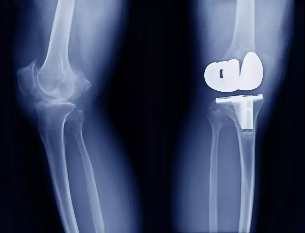 A detailed close-up view of a failed ceramic knee replacement, showcasing the fractured and cracked ceramic components. The scene is captured under bright, directional lighting that emphasizes the intricate textures and imperfections of the damaged prosthesis. The image is shot from a slightly elevated angle, providing a clear, unobstructed view of the failed implant against a clean, neutral background, allowing the viewer to focus on the technical aspects of the failure. The overall mood is clinical and analytical, conveying the statistical nature of the topic being illustrated.