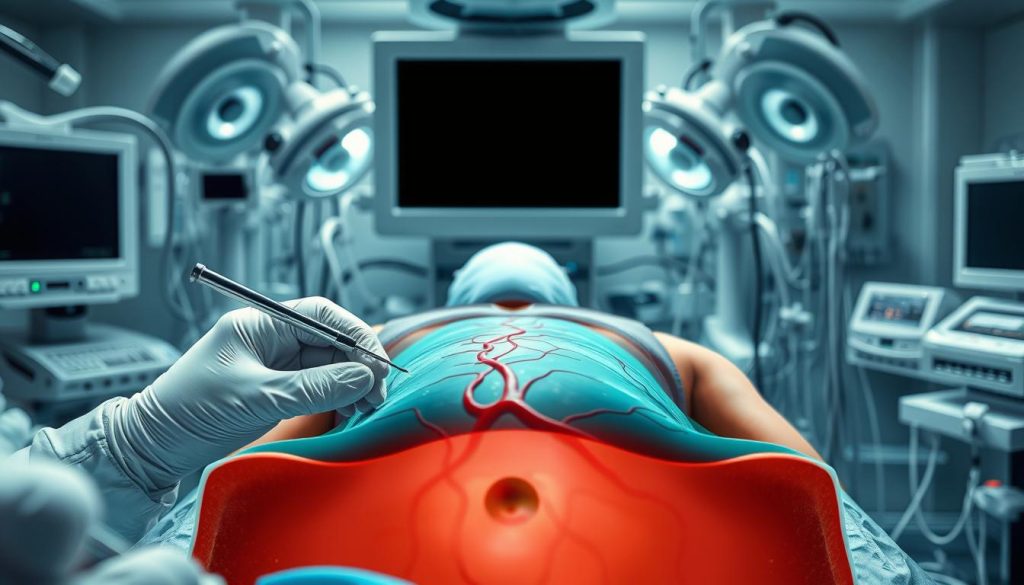 A detailed cross-section view of a stem cell transplant procedure, capturing the key steps with scientific accuracy. In the foreground, a team of medical professionals carefully administering the transplant, their hands wielding specialized instruments. In the middle ground, the patient's body, their veins and arteries visible, as the stem cells are introduced. The background features a complex network of medical equipment, tubes, and monitors, conveying the technical complexity of the procedure. The lighting is clean and clinical, emphasizing the precision and care required. The overall mood is one of scientific rigor and the patient's hope for recovery. A detailed cross-section view of a stem cell transplant procedure, capturing the key steps with scientific accuracy. In the foreground, a team of medical professionals carefully administering the transplant, their hands wielding specialized instruments. In the middle ground, the patient's body, their veins and arteries visible, as the stem cells are introduced. The background features a complex network of medical equipment, tubes, and monitors, conveying the technical complexity of the procedure. The lighting is clean and clinical, emphasizing the precision and care required. The overall mood is one of scientific rigor and the patient's hope for recovery.
