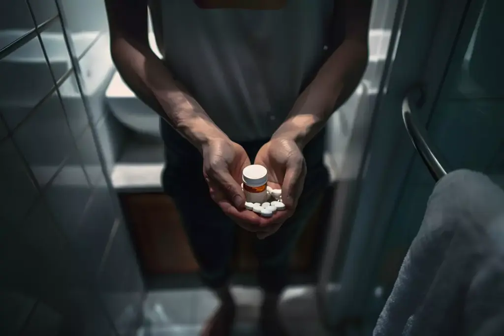 A person consumed by the relentless grip of substance use disorder, their features sunken and shadowed, eyes haunted by the weight of their addiction. In the foreground, discarded drug paraphernalia litters the scene, a stark reminder of the daily struggle. The middle ground depicts a dimly lit, cluttered room, a reflection of the disarray and chaos that often accompanies this condition. The background fades into a hazy, desaturated landscape, conveying the sense of isolation and disconnection experienced during active addiction. Harsh, dramatic lighting casts deep shadows, evoking the darkness and despair that can encompass one's life when trapped in the cycle of substance dependence. A person consumed by the relentless grip of substance use disorder, their features sunken and shadowed, eyes haunted by the weight of their addiction. In the foreground, discarded drug paraphernalia litters the scene, a stark reminder of the daily struggle. The middle ground depicts a dimly lit, cluttered room, a reflection of the disarray and chaos that often accompanies this condition. The background fades into a hazy, desaturated landscape, conveying the sense of isolation and disconnection experienced during active addiction. Harsh, dramatic lighting casts deep shadows, evoking the darkness and despair that can encompass one's life when trapped in the cycle of substance dependence.