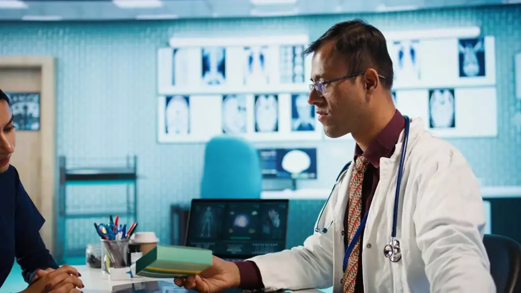 A somber examination room, dimly lit with a soft, warm glow. In the center, a patient sits, shoulders slumped, expression etched with worry as they receive the life-altering news of a brain cancer diagnosis. The doctor's face is grave, empathy radiating from their eyes as they deliver the prognosis. The room's atmosphere is heavy, tinged with a sense of uncertainty and the weight of a difficult journey ahead. Shadows creep along the walls, reflecting the gravity of the situation. The scene conveys the stark reality of a brain cancer diagnosis, a moment of profound impact on the patient's life. A somber examination room, dimly lit with a soft, warm glow. In the center, a patient sits, shoulders slumped, expression etched with worry as they receive the life-altering news of a brain cancer diagnosis. The doctor's face is grave, empathy radiating from their eyes as they deliver the prognosis. The room's atmosphere is heavy, tinged with a sense of uncertainty and the weight of a difficult journey ahead. Shadows creep along the walls, reflecting the gravity of the situation. The scene conveys the stark reality of a brain cancer diagnosis, a moment of profound impact on the patient's life.