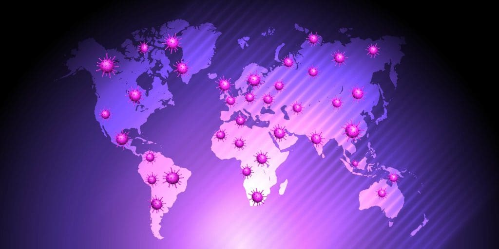 A world map illuminated by a soft, warm light, with regions shaded in different hues to represent the global prevalence of stomach cancer