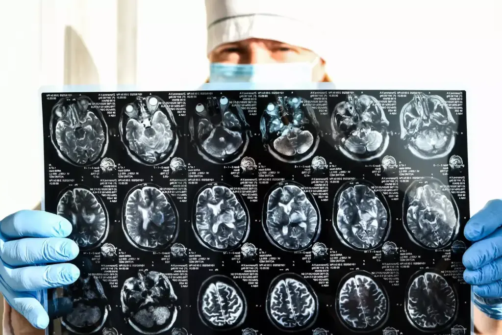 Doctor examining a brain imaging scan 