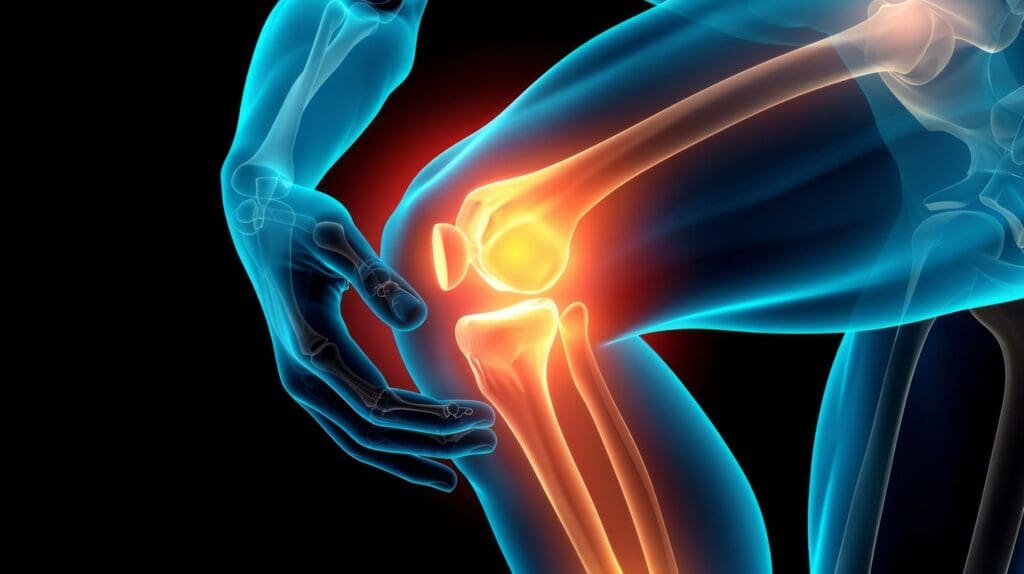 illustration of a human knee joint experiencing bone-on-bone pain illustration of a human knee joint experiencing bone-on-bone pain