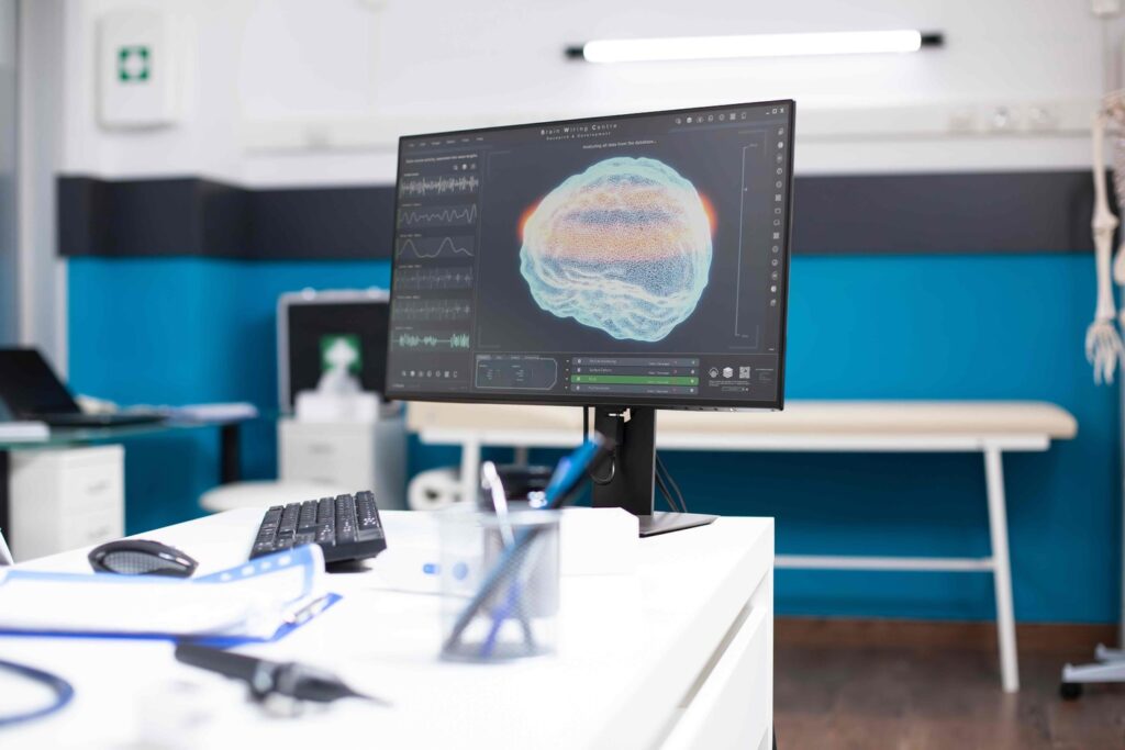 medical laboratory with state-of-the-art brain imaging equipment and treatment devices