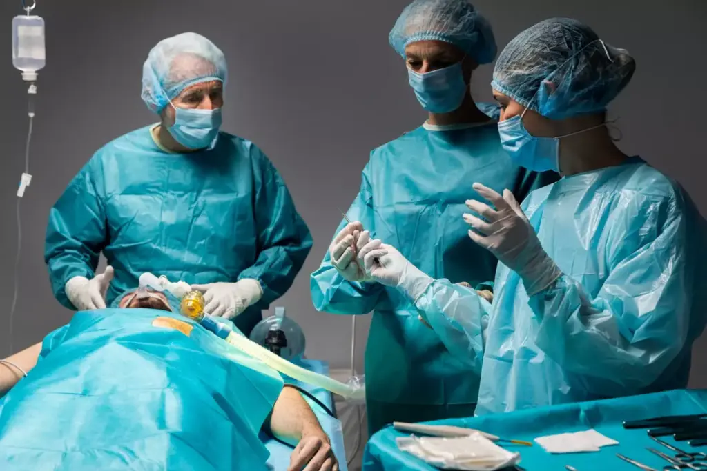 surgical team performing brain surgery